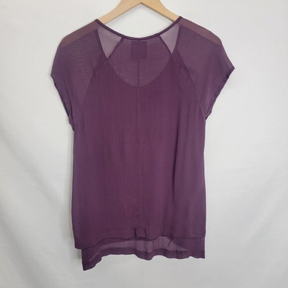 Plum Purple Sheer Cap Sleeve Multiple layer Blouse - Picture 13 of 15